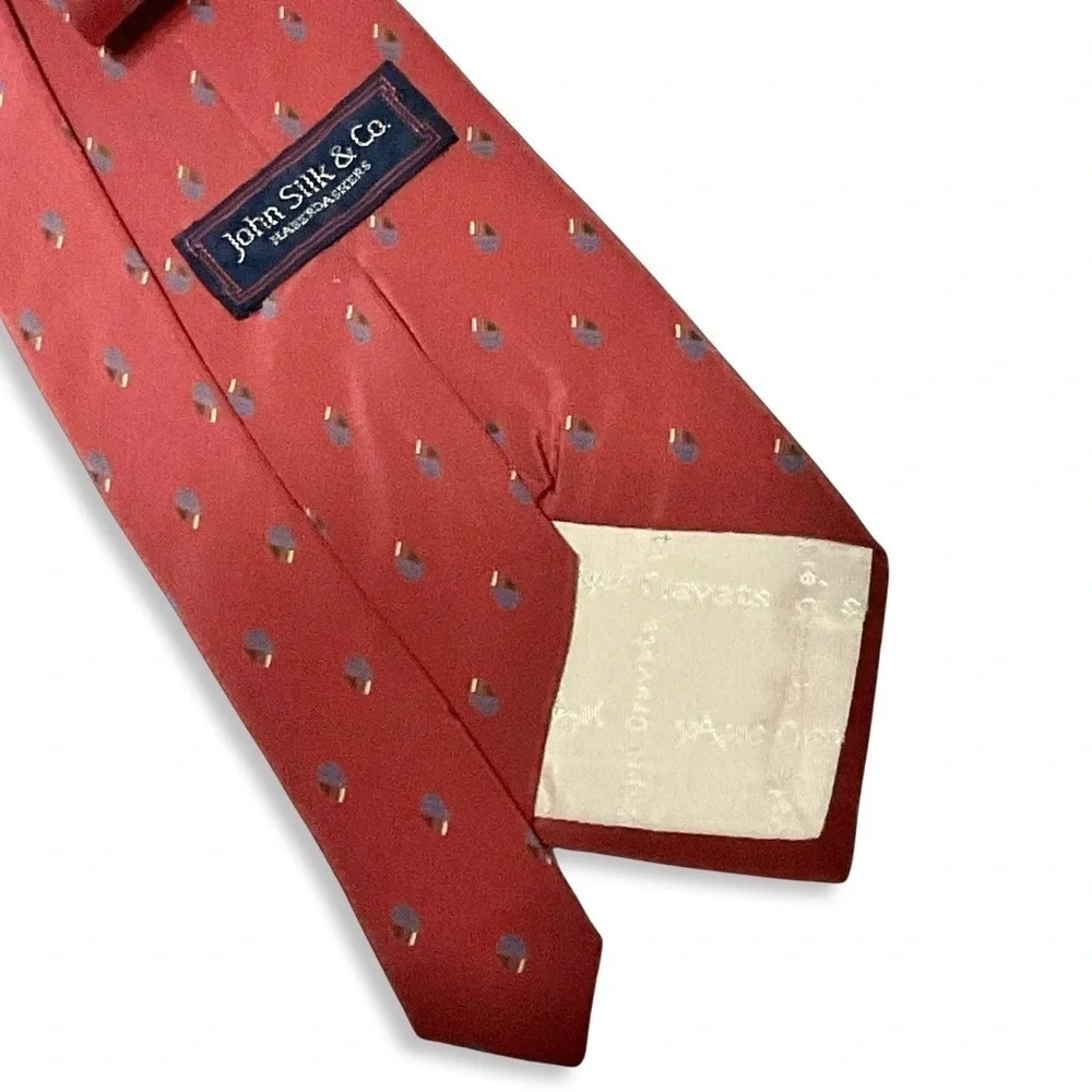 VTG‎ John Silk & Co Haberdashers Men Silk Tie Preppy Red Blue Foulard Italy Rare